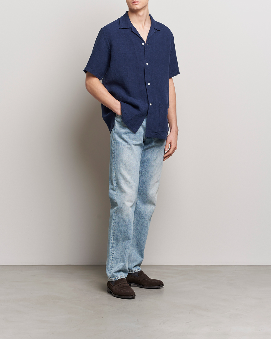 Herr | Skjortor | Kamakura Shirts | Heavy Linen Beach Shirt Navy