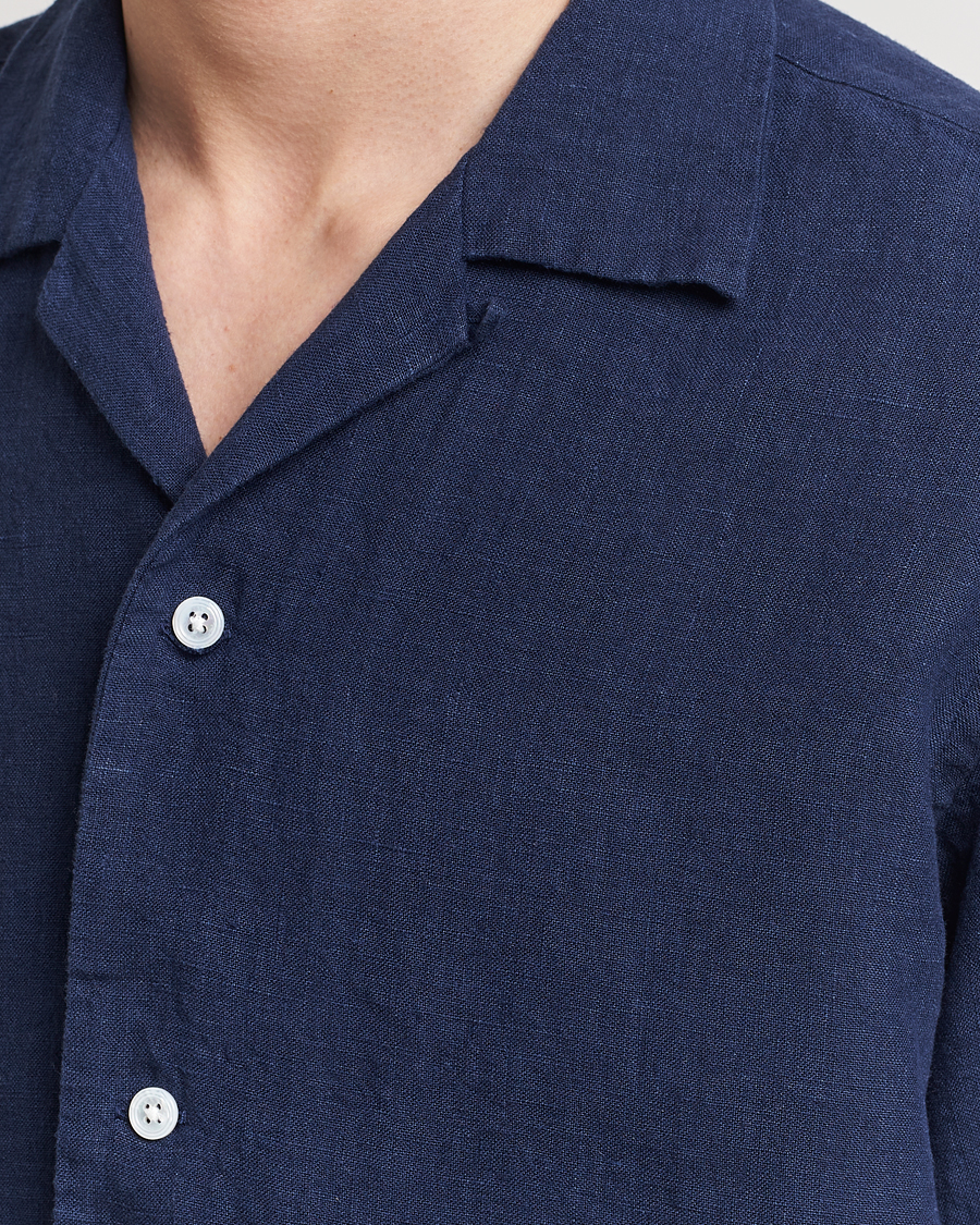 Herr | Skjortor | Kamakura Shirts | Heavy Linen Beach Shirt Navy