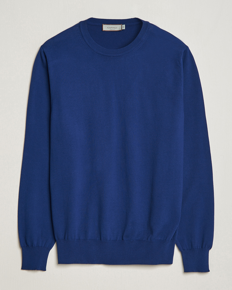 Herr | Tröjor | Canali | Cotton Crew Neck Pullover Royal Blue