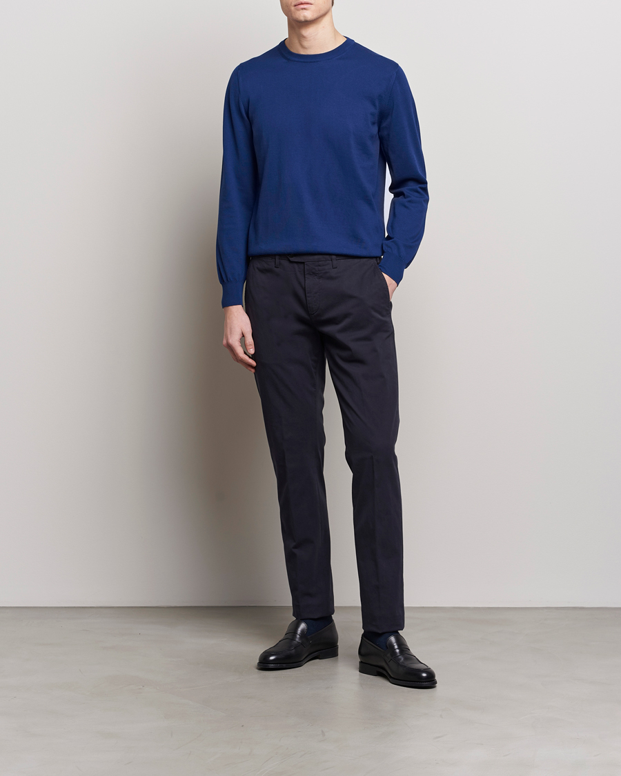 Herr | Tröjor | Canali | Cotton Crew Neck Pullover Royal Blue