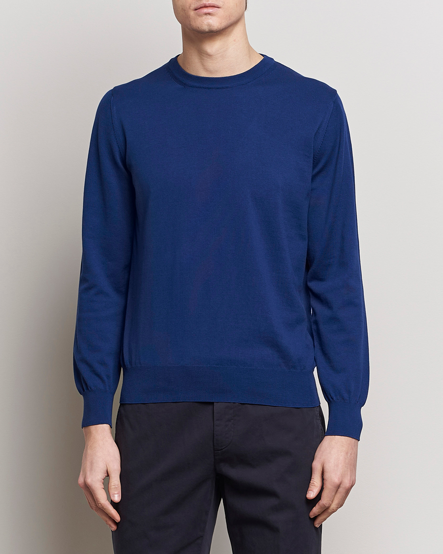 Herr | Quiet Luxury | Canali | Cotton Crew Neck Pullover Royal Blue