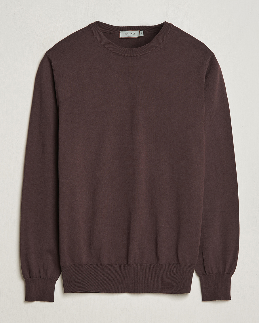 Herr | Tröjor | Canali | Cotton Crew Neck Pullover Dark Brown