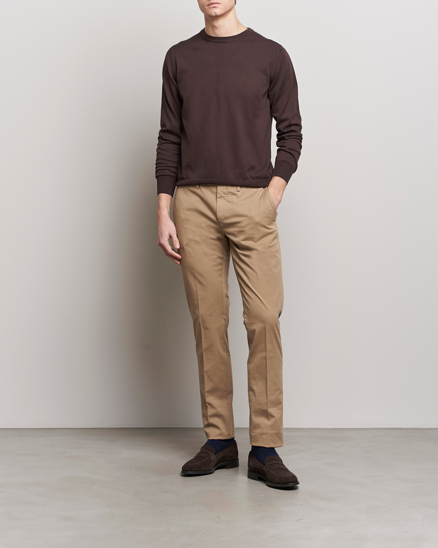 Herr | Tröjor | Canali | Cotton Crew Neck Pullover Dark Brown