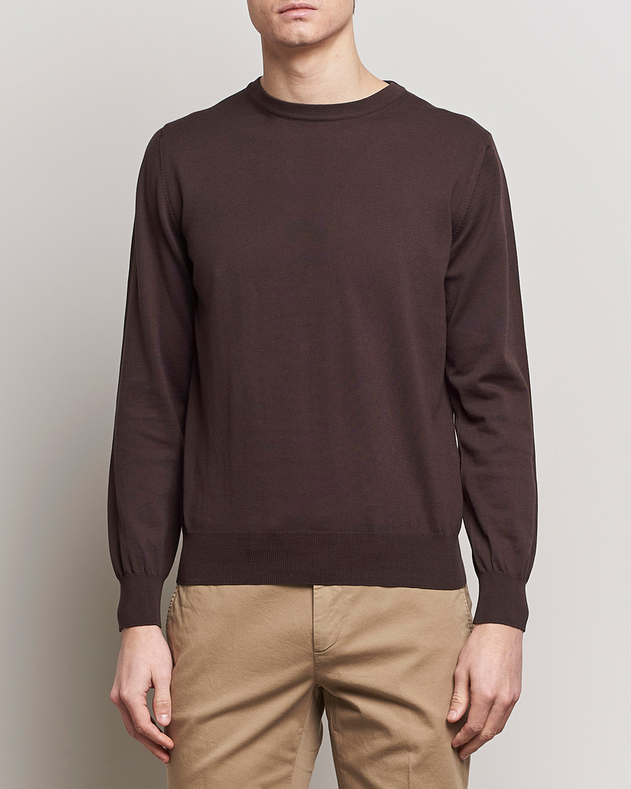 Herr | Kläder | Canali | Cotton Crew Neck Pullover Dark Brown