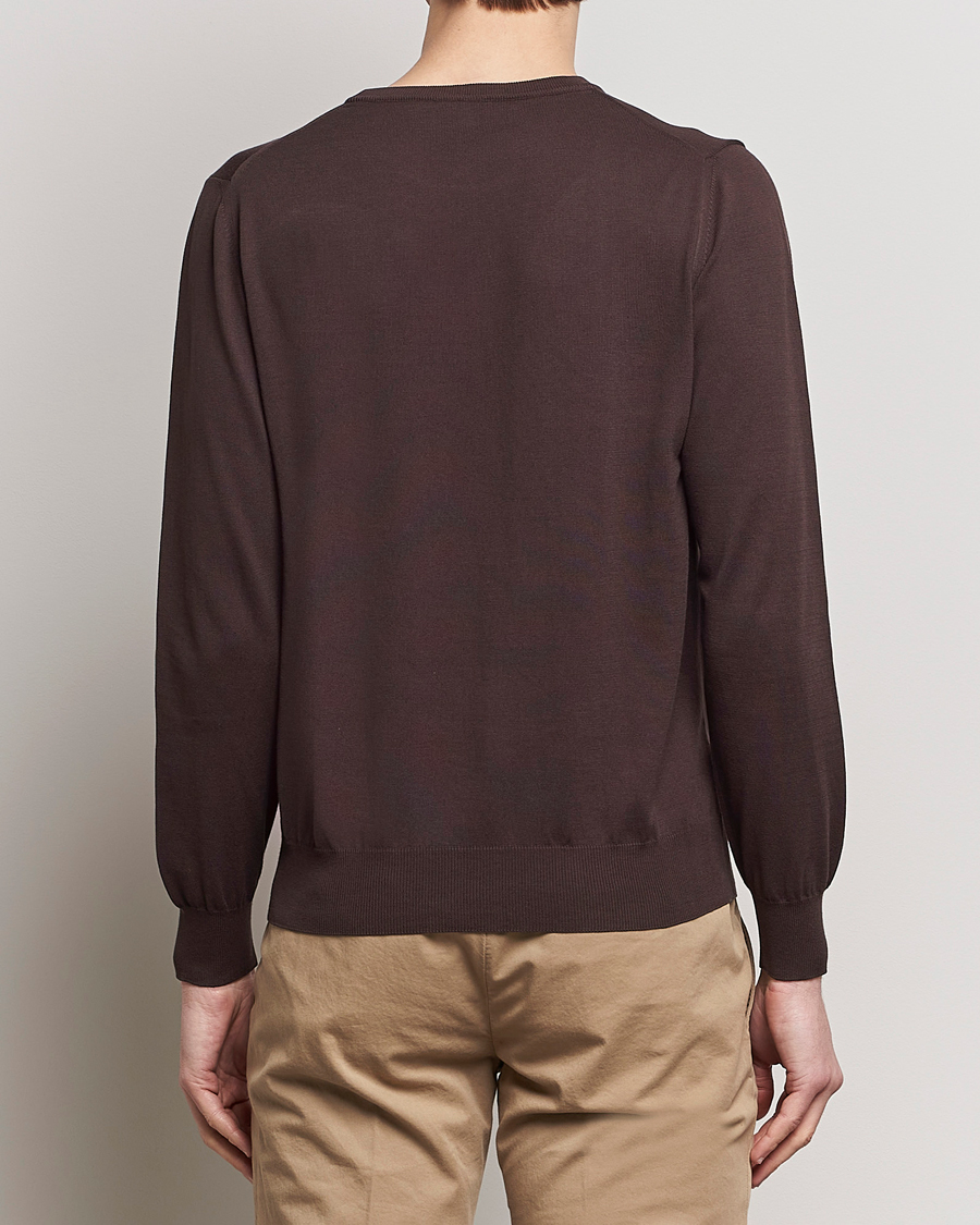 Herr | Tröjor | Canali | Cotton Crew Neck Pullover Dark Brown