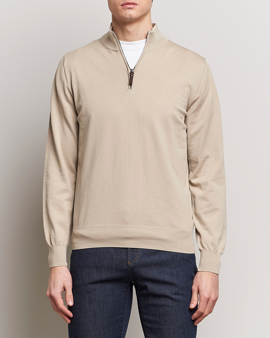 Herr | Tröjor | Canali | Cotton Half Zip Sweater Beige