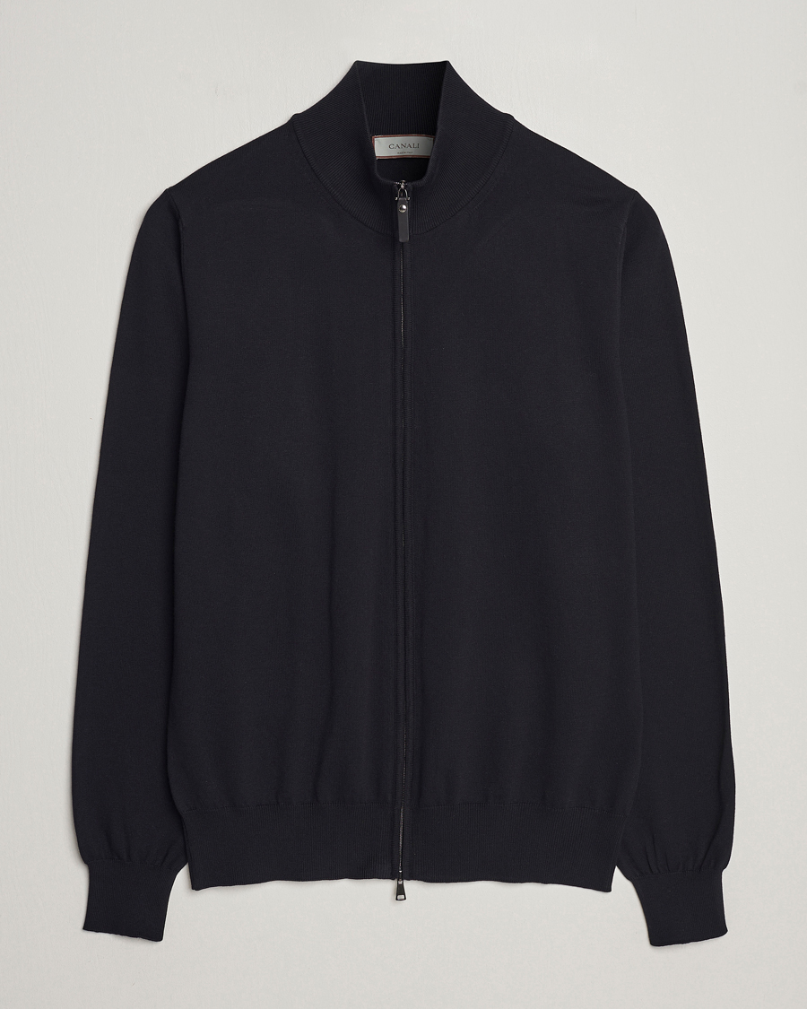 Herr | Tröjor | Canali | Cotton Full Zip Black