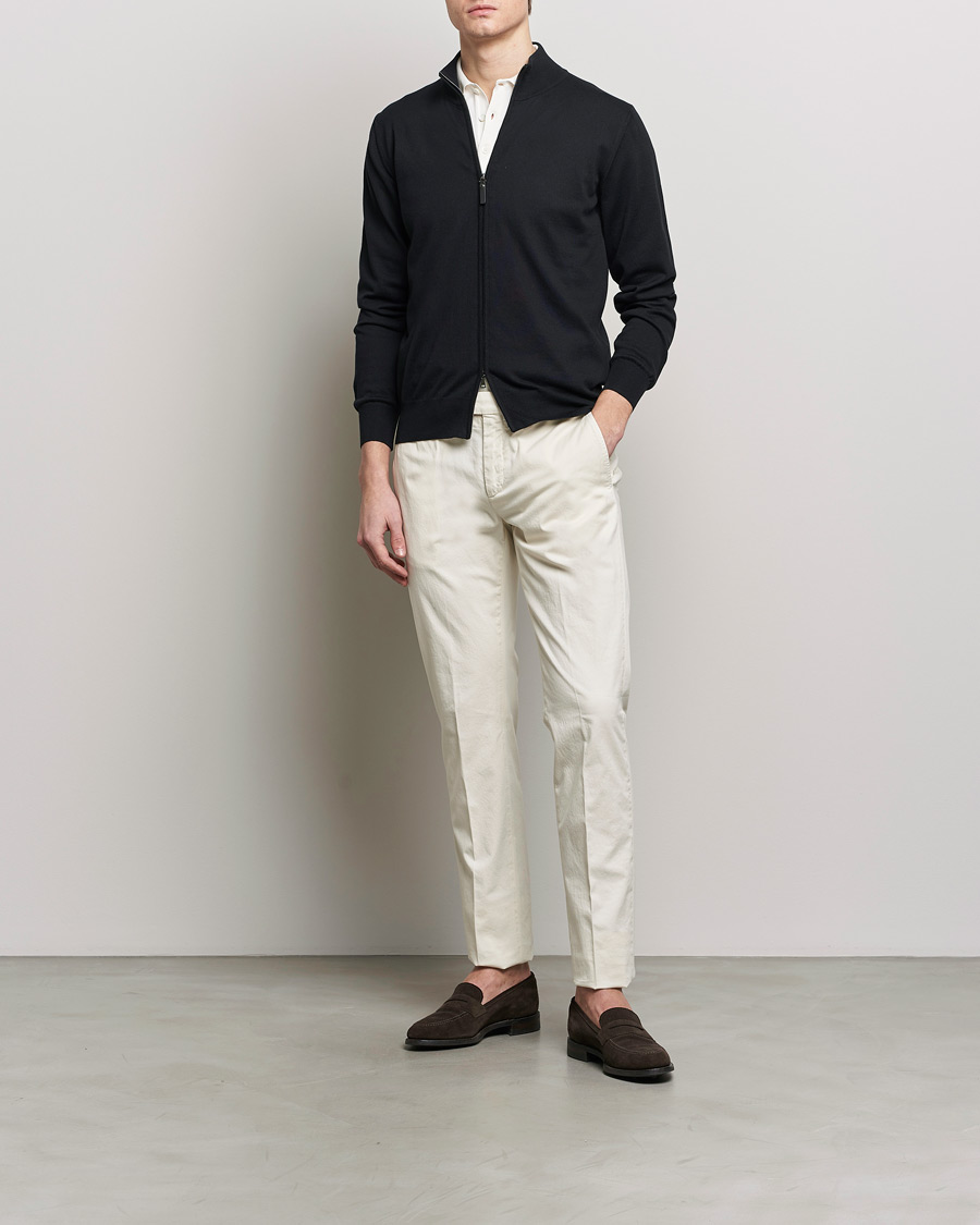 Herr | Tröjor | Canali | Cotton Full Zip Black