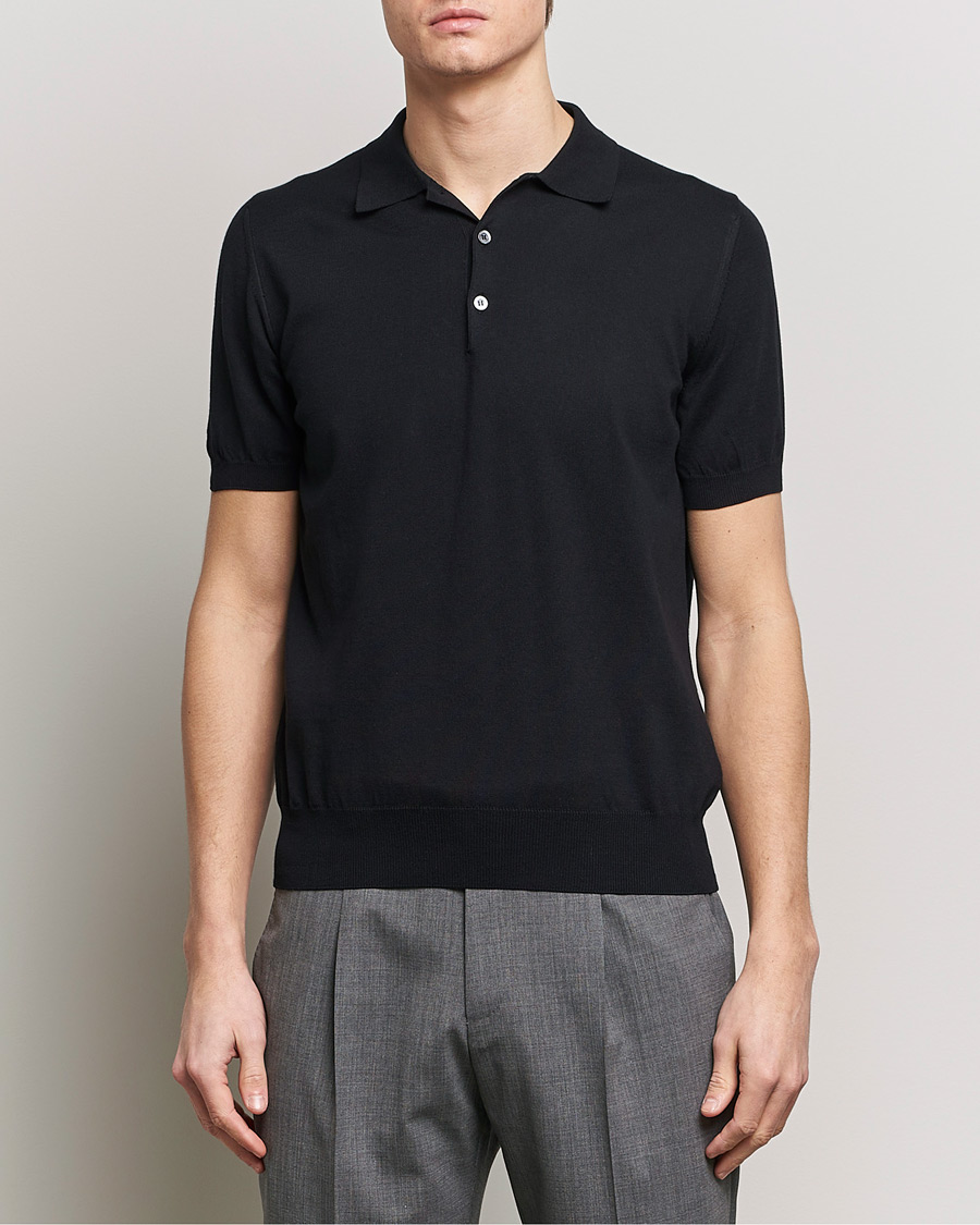 Herr | Canali | Canali | Cotton Short Sleeve Polo Black