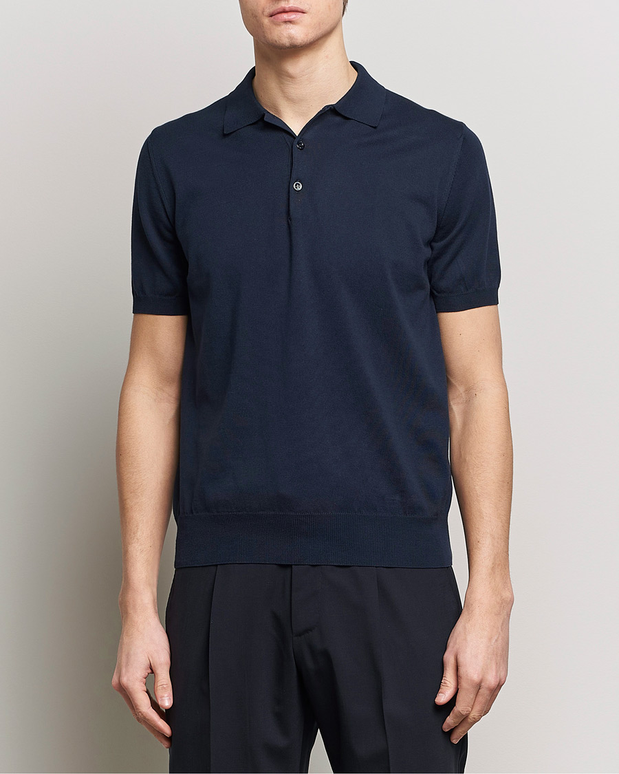 Herr | Canali | Canali | Cotton Short Sleeve Polo Navy