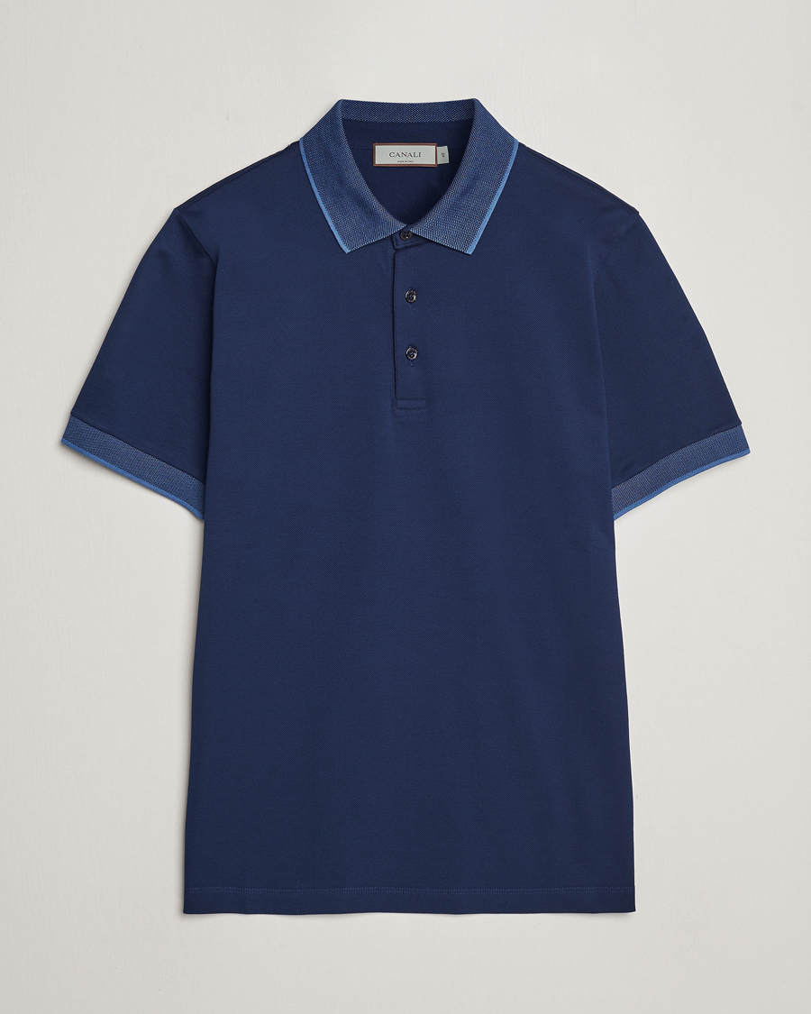 Herr | Pikéer | Canali | Contrast Collar Short Sleeve Polo Dark Blue