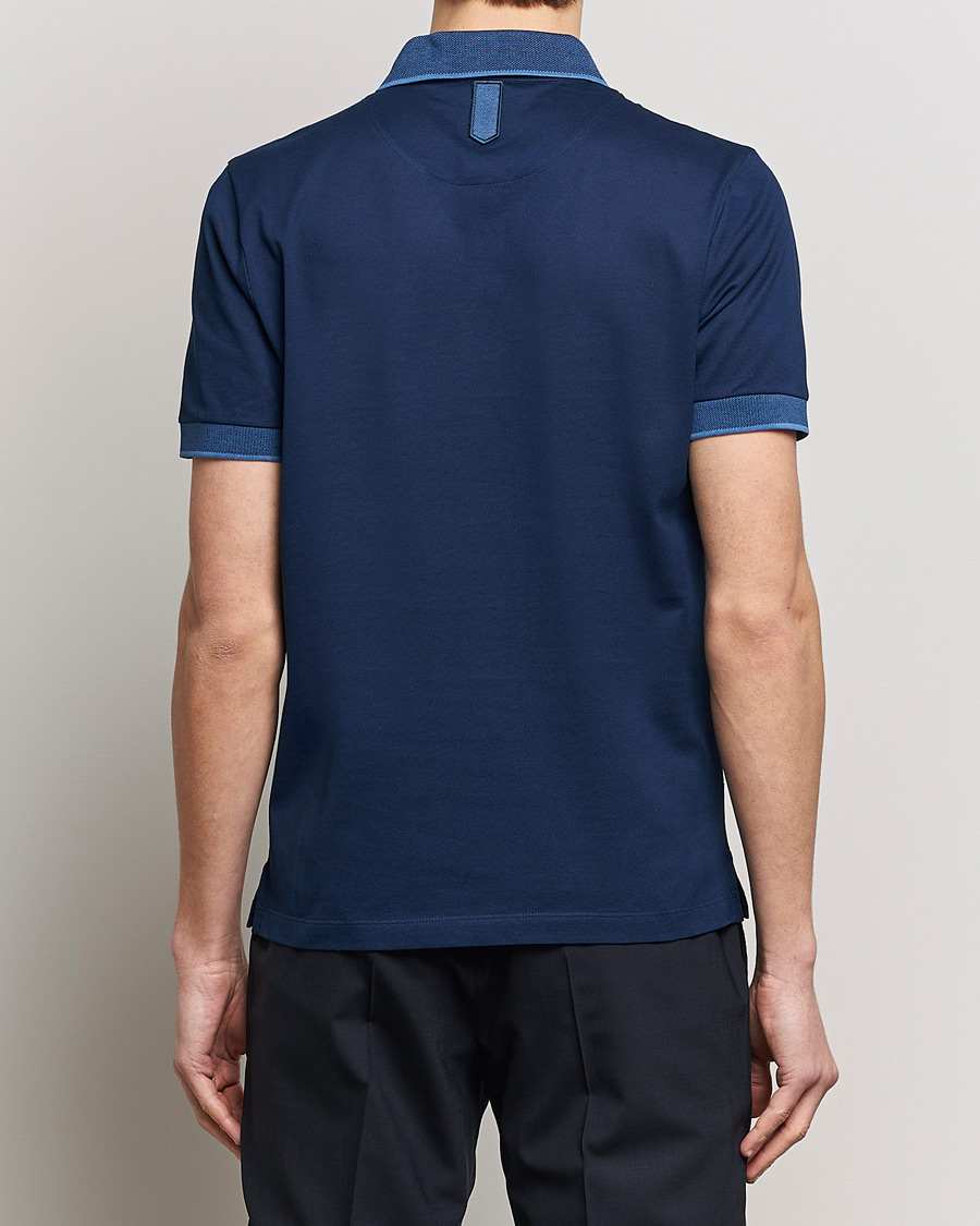 Herr | Pikéer | Canali | Contrast Collar Short Sleeve Polo Dark Blue