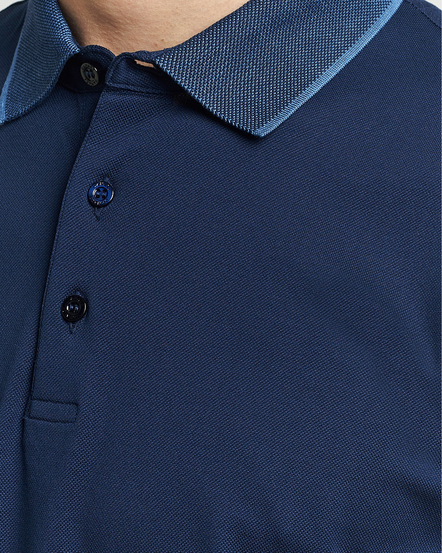 Herr | Pikéer | Canali | Contrast Collar Short Sleeve Polo Dark Blue