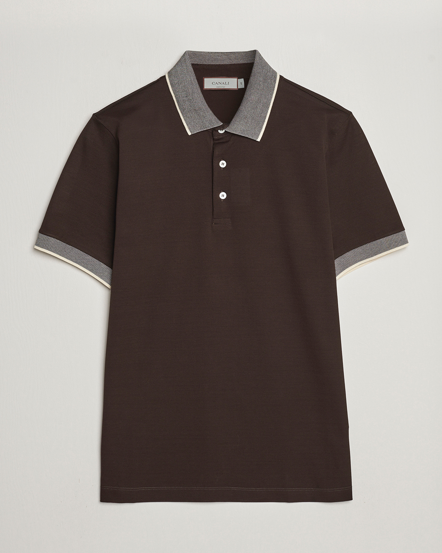 Herr | Pikéer | Canali | Contrast Collar Short Sleeve Polo Dark Brown