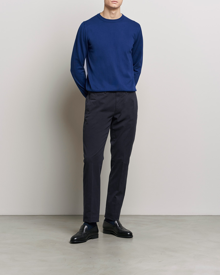 Herr | Byxor | Canali | Cotton Stretch Chinos Navy