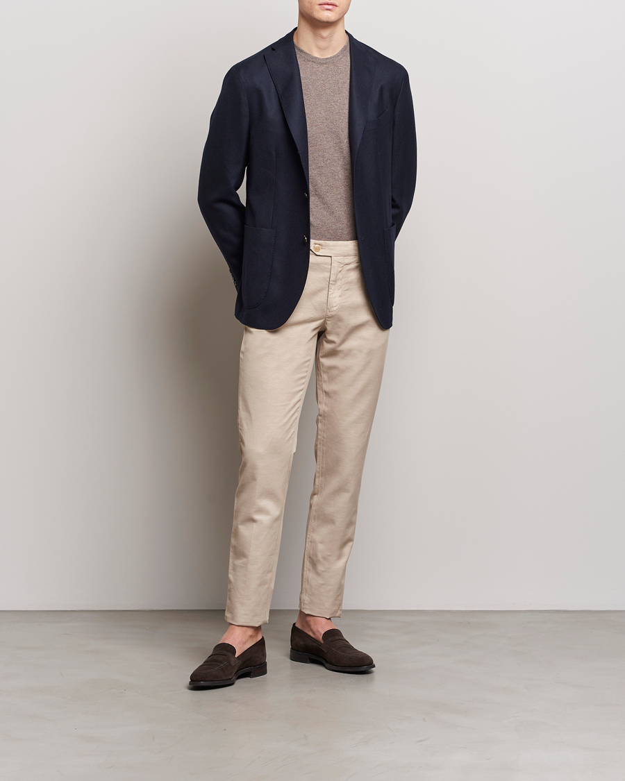 Herr | Byxor | Canali | Cotton/Linen Trousers Light Beige