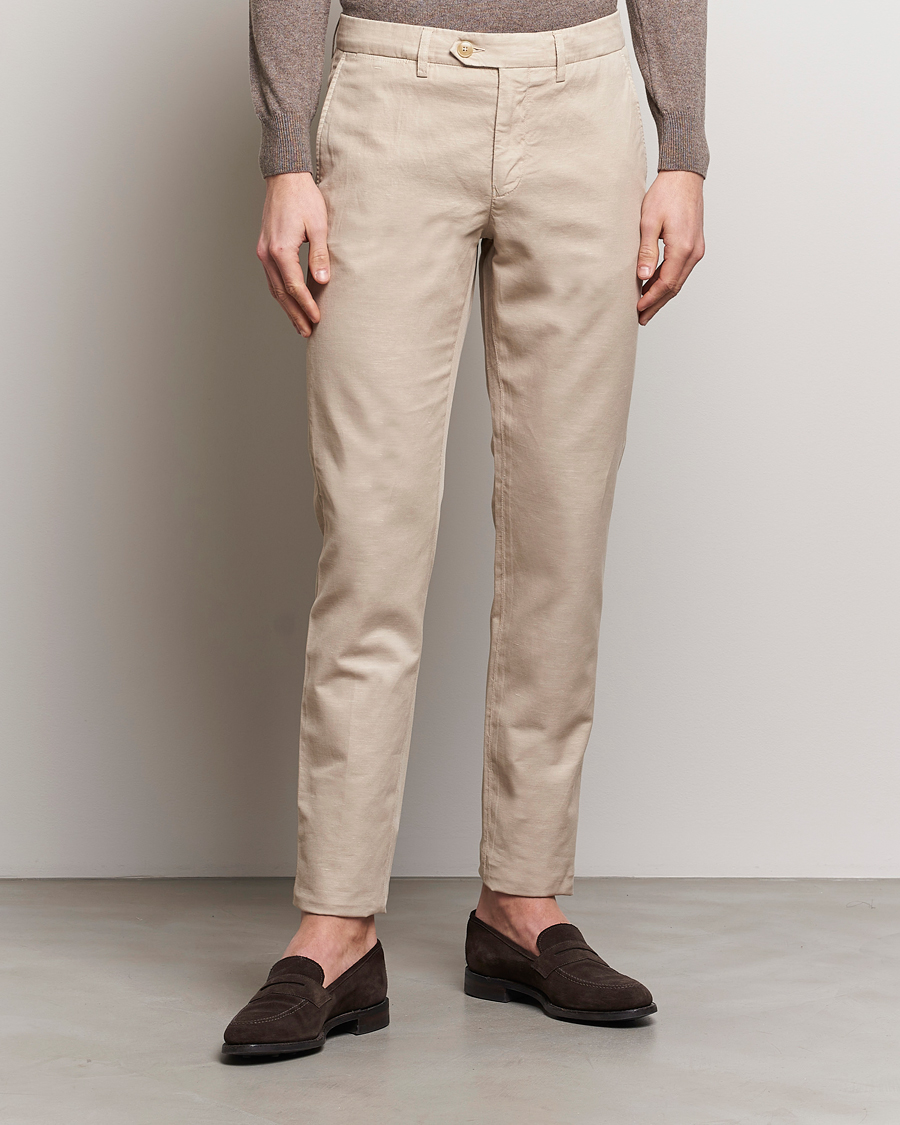 Herr | Byxor | Canali | Cotton/Linen Trousers Light Beige