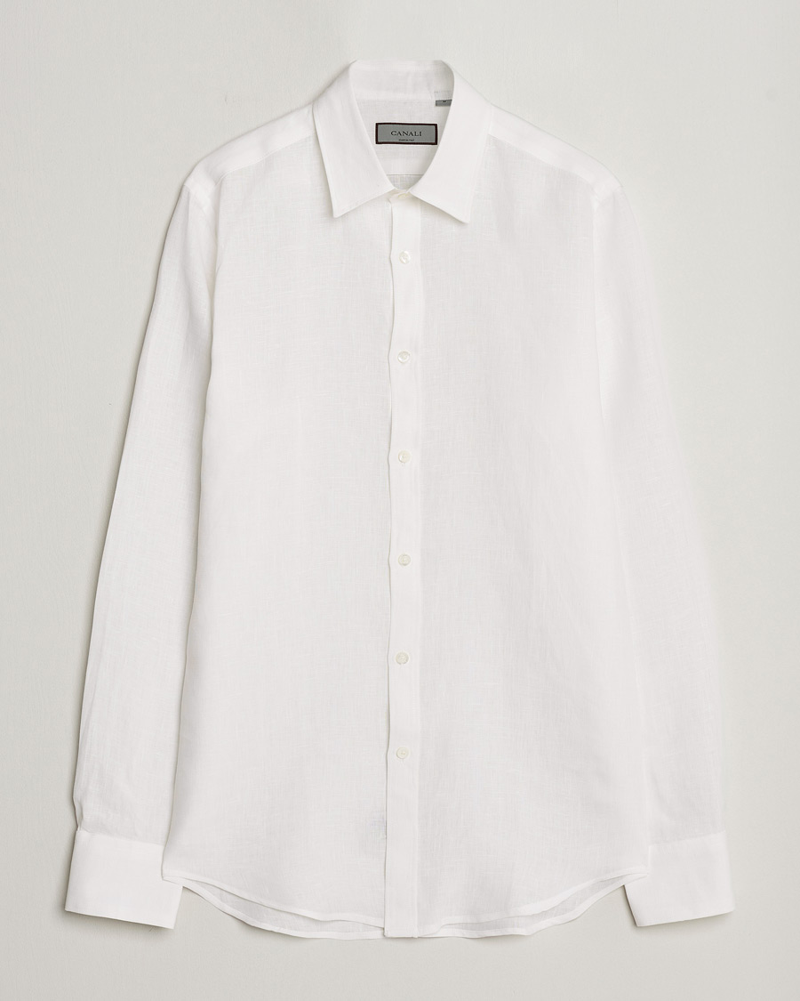 Herr | Skjortor | Canali | Slim Fit Linen Sport Shirt White