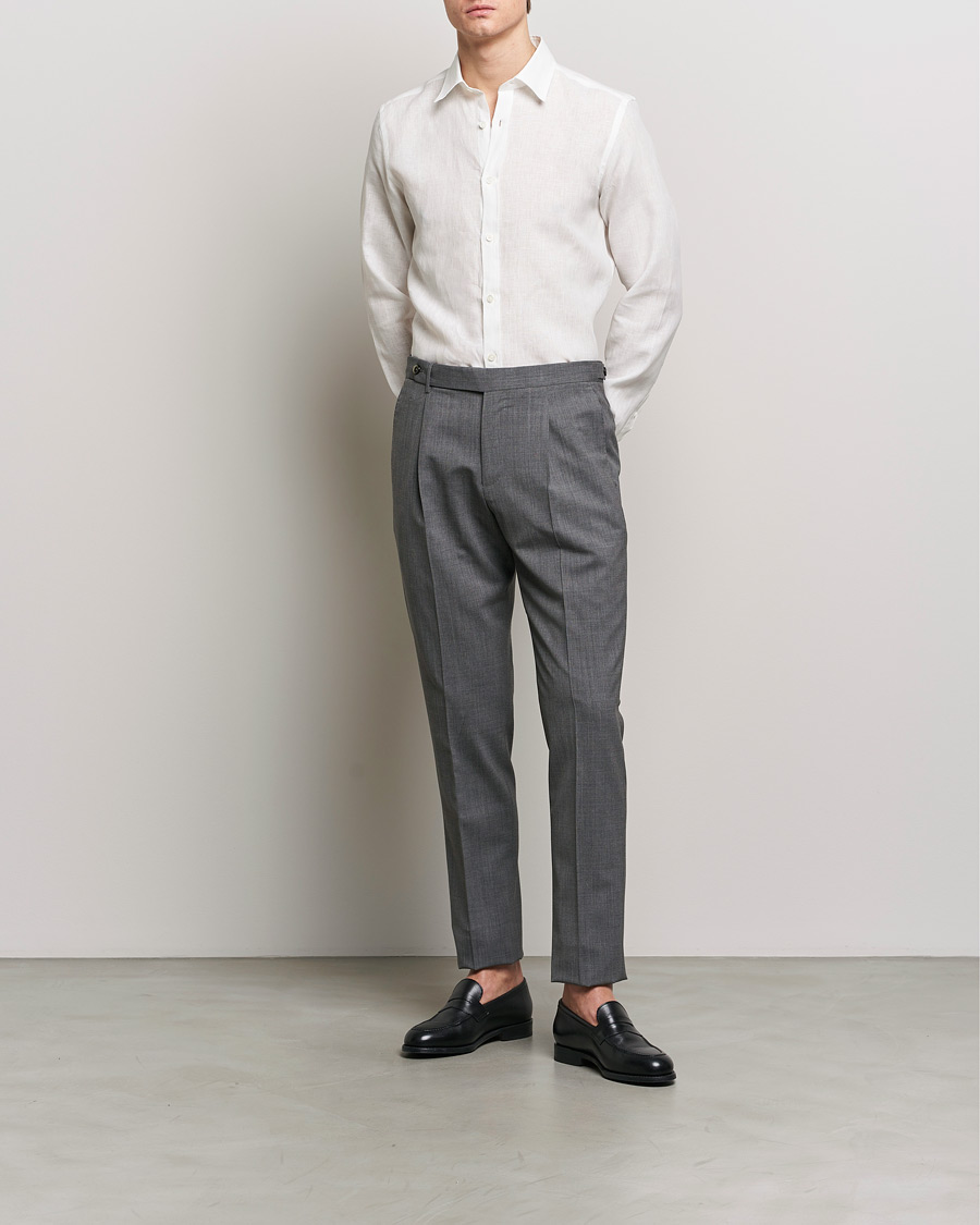 Herr | Skjortor | Canali | Slim Fit Linen Sport Shirt White