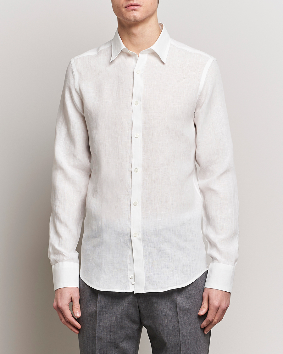 Herr | Quiet Luxury | Canali | Slim Fit Linen Sport Shirt White