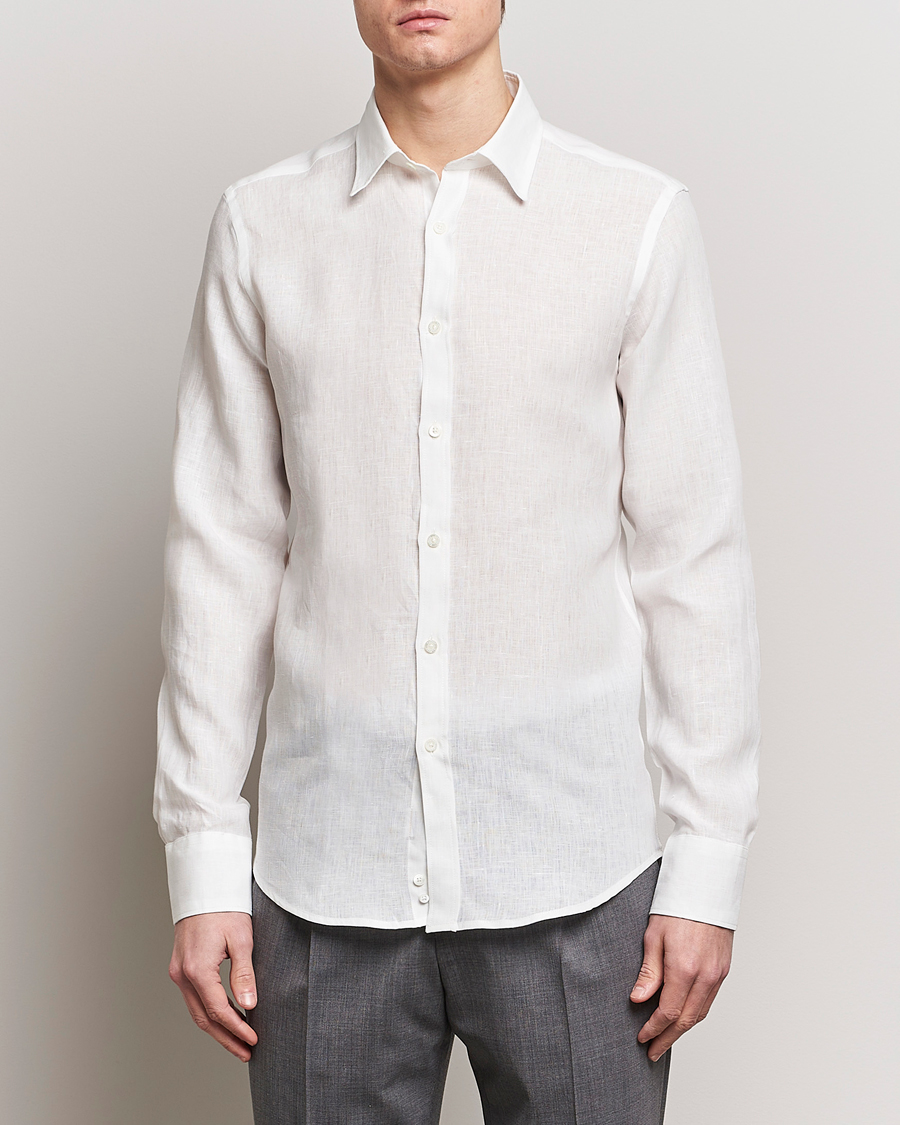 Herr | Avdelningar | Canali | Slim Fit Linen Sport Shirt White