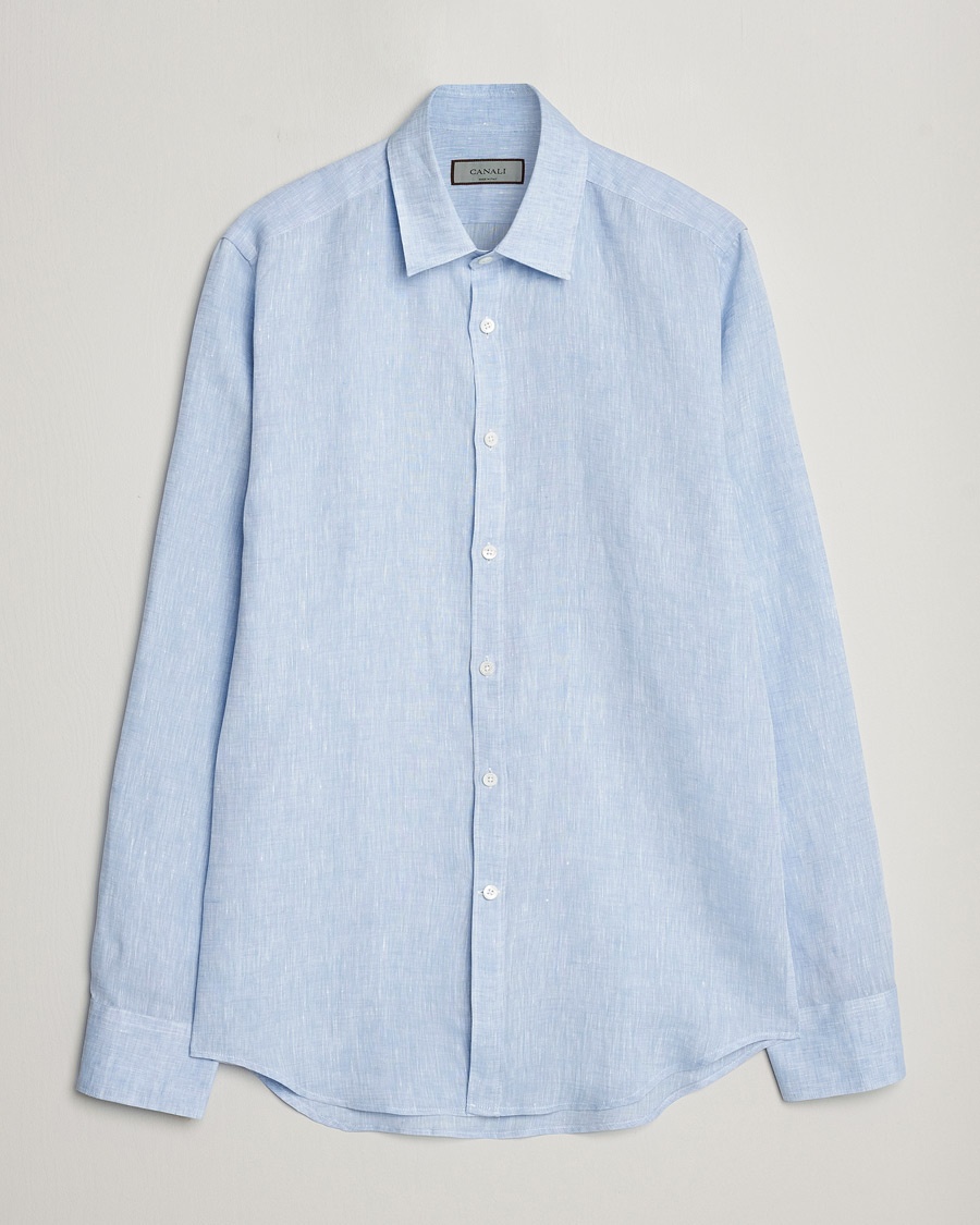 Herr | Skjortor | Canali | Slim Fit Linen Sport Shirt Light Blue