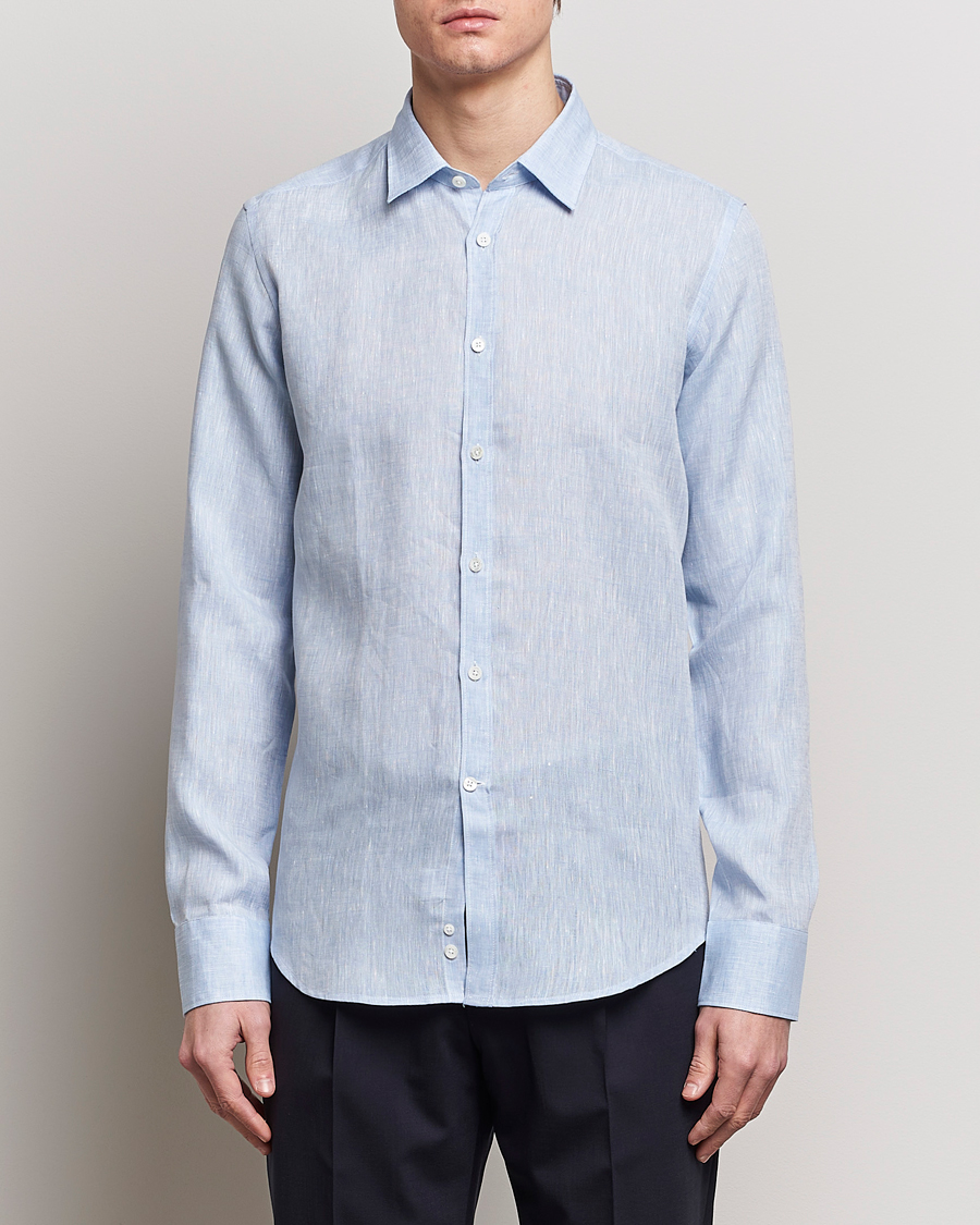 Herr | Canali | Canali | Slim Fit Linen Sport Shirt Light Blue