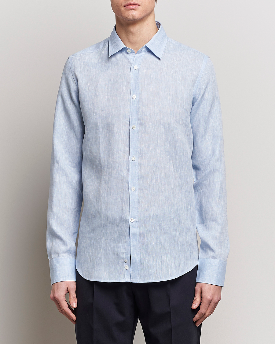 Herr | Linneskjortor | Canali | Slim Fit Linen Sport Shirt Light Blue