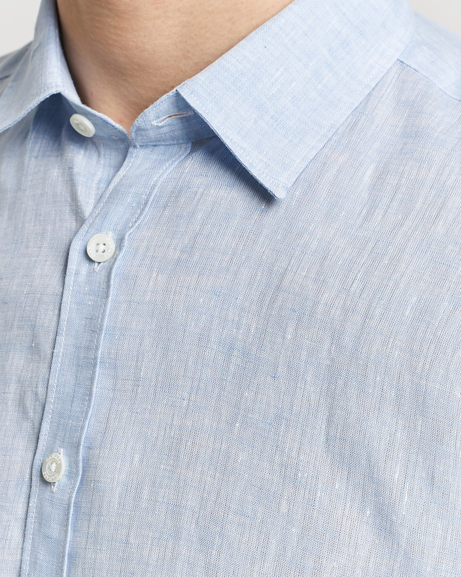 Herr | Skjortor | Canali | Slim Fit Linen Sport Shirt Light Blue