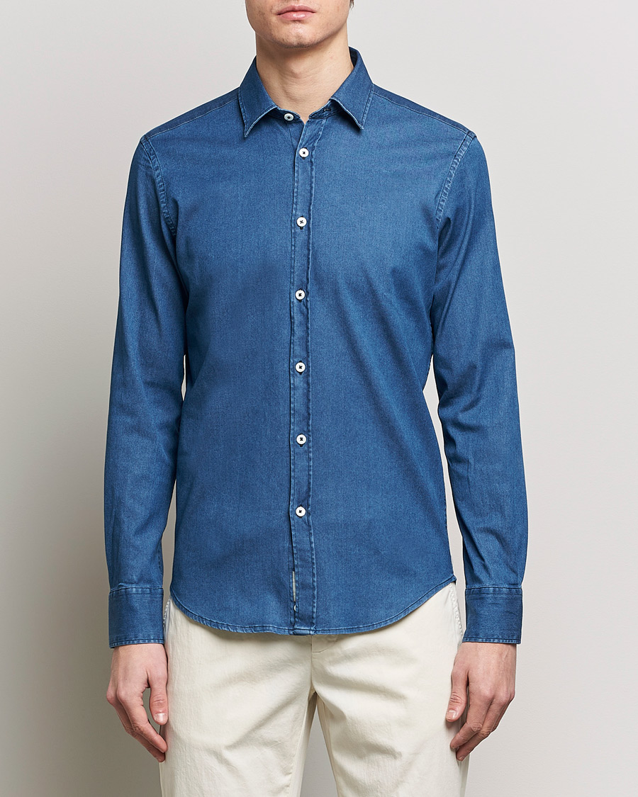 Herr | Jeansskjortor | Canali | Slim Fit Denim Shirt Medium Washed