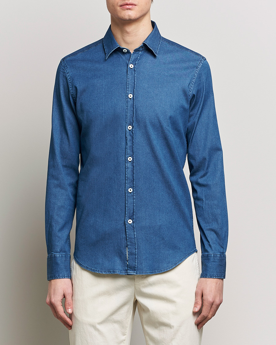 Herr | Skjortor | Canali | Slim Fit Denim Shirt Medium Washed