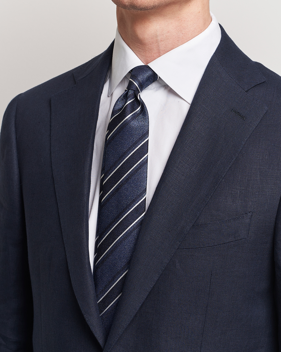 Herr | Business & Beyond | Canali | Regimental Stripe Silk Tie Dark Blue