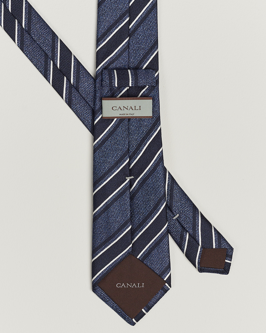 Herr | Canali | Canali | Regimental Stripe Silk Tie Dark Blue