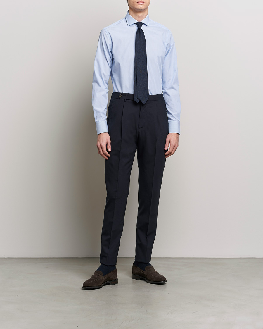 Herr | Skjortor | Grigio | Cotton Poplin Dress Shirt Light Blue Stripe