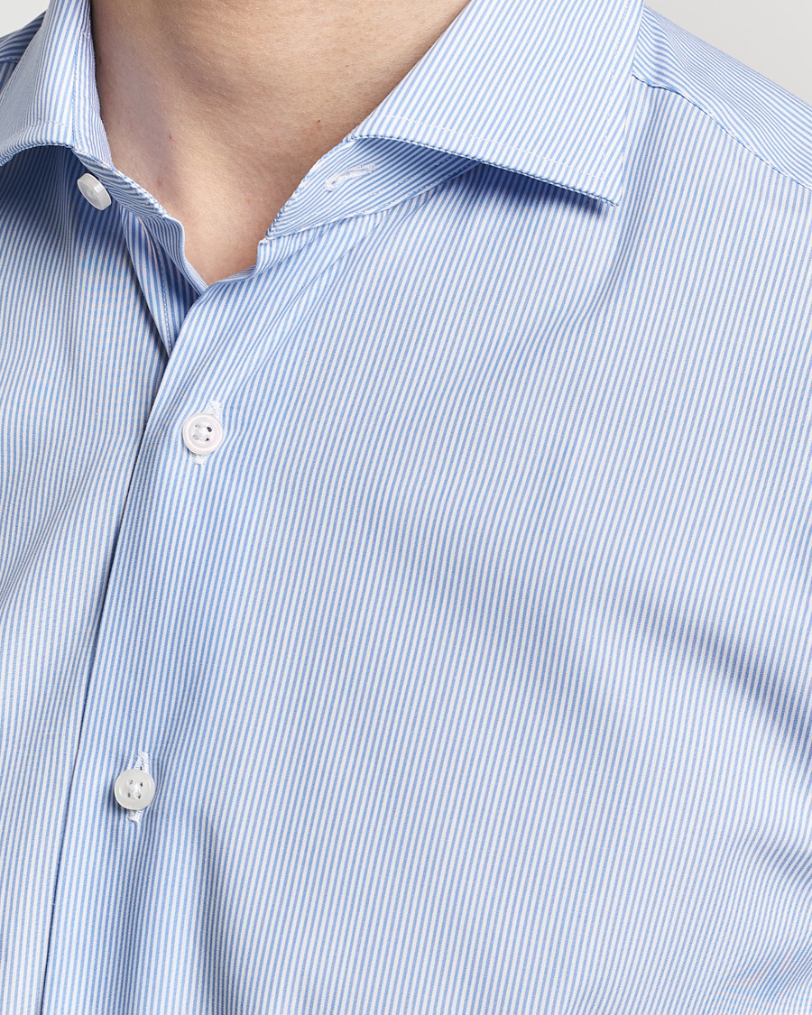 Herr | Skjortor | Grigio | Cotton Poplin Dress Shirt Light Blue Stripe