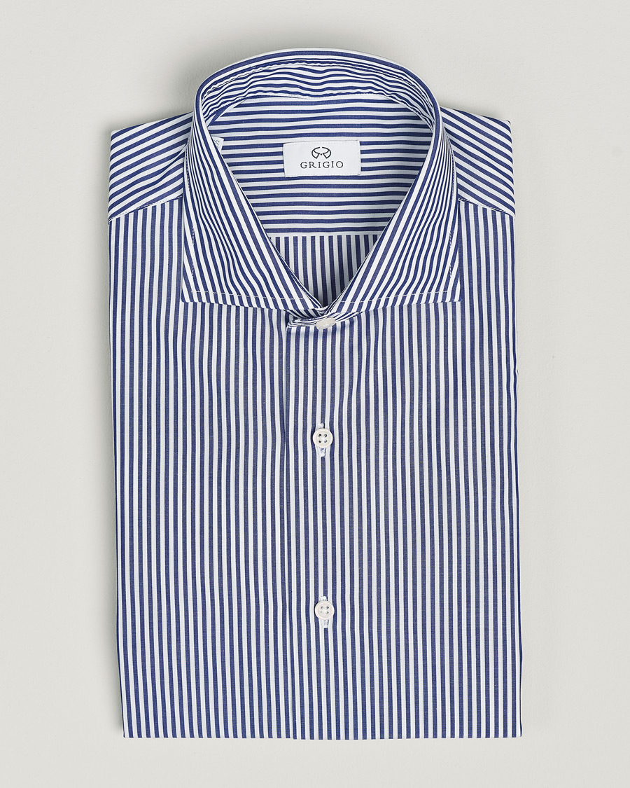 Herr | Skjortor | Grigio | Cotton Poplin Dress Shirt Blue Stripe