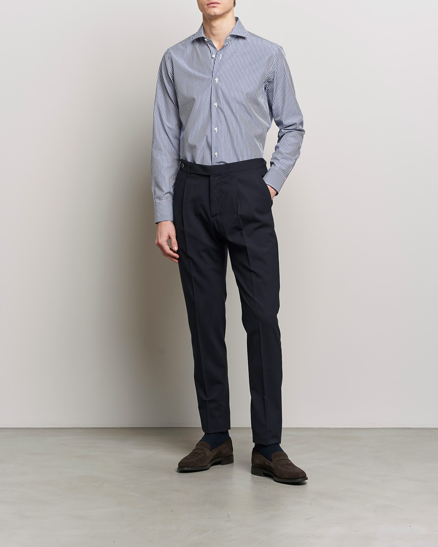 Herr | Formal Wear | Grigio | Cotton Poplin Dress Shirt Blue Stripe