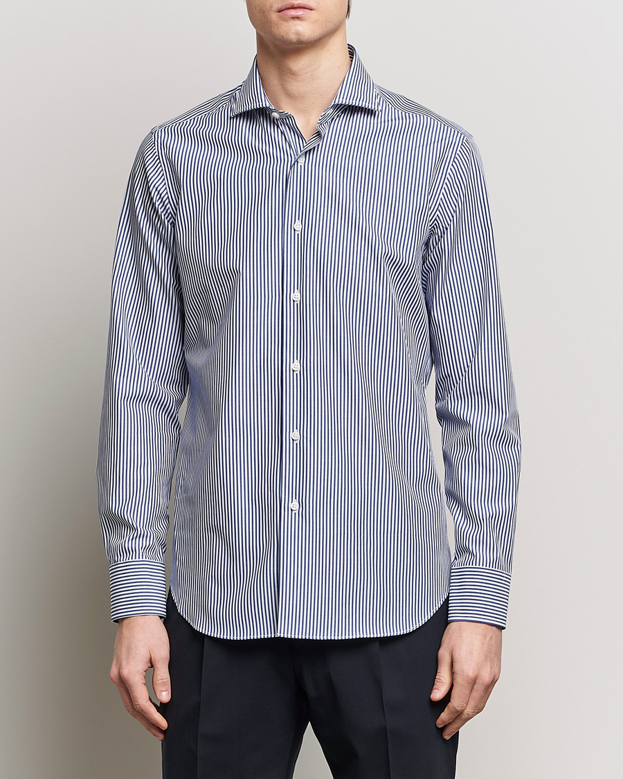 Herr | Skjortor | Grigio | Cotton Poplin Dress Shirt Blue Stripe