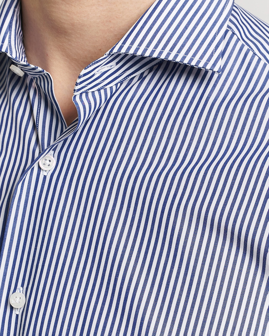 Herr | Skjortor | Grigio | Cotton Poplin Dress Shirt Blue Stripe