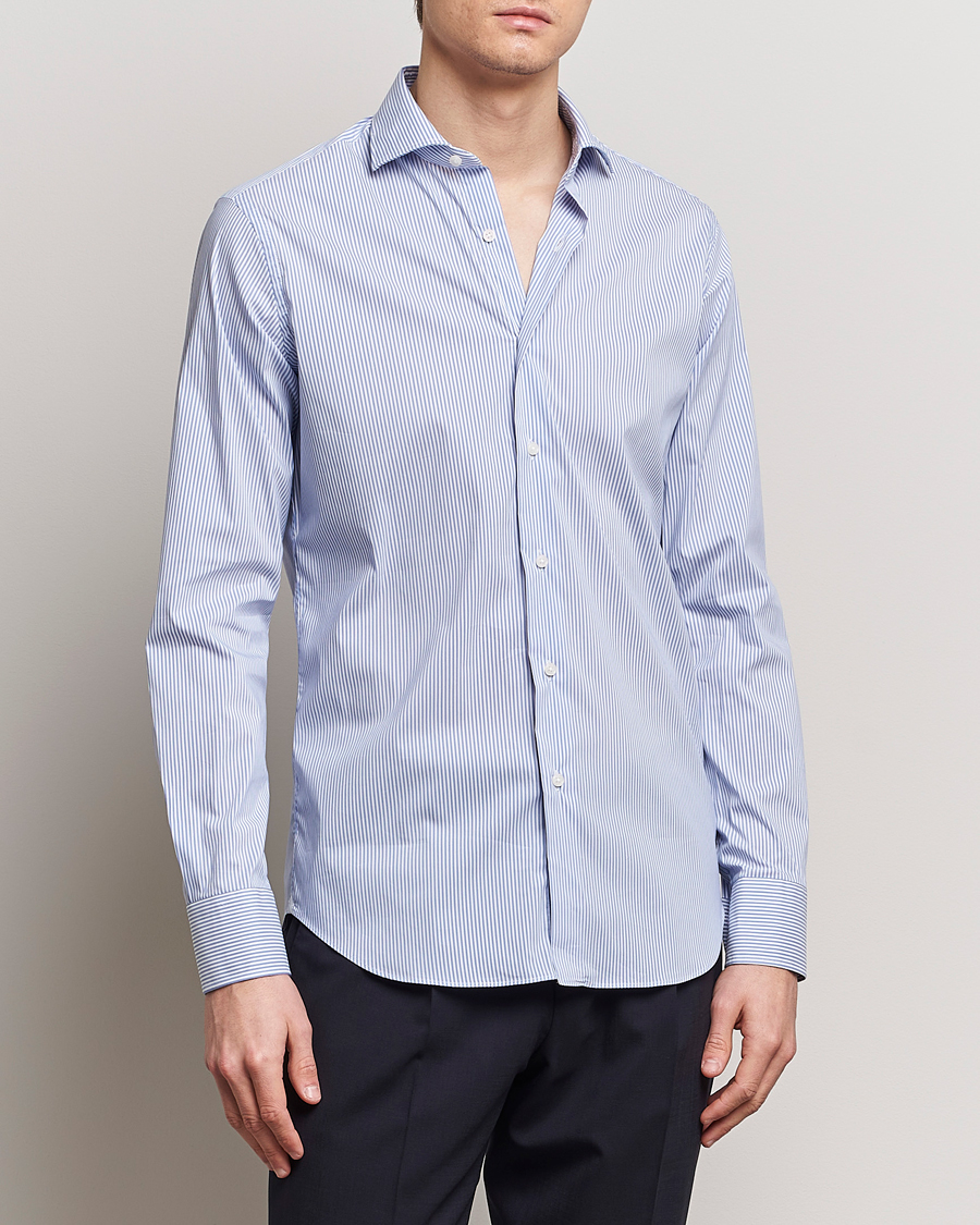Herr | Formella | Grigio | Comfort Stretch Dress Shirt Light Blue Stripe