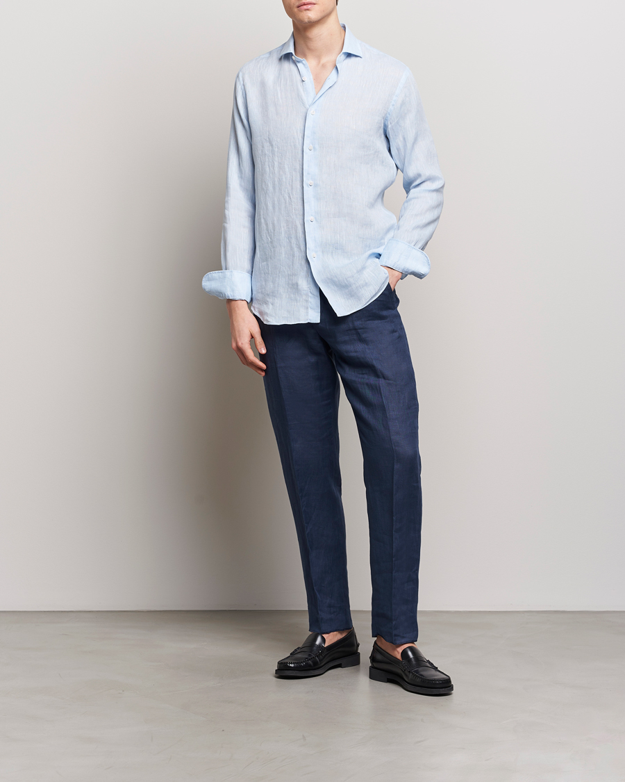 Herr | Skjortor | Grigio | Linen Casual Shirt Light Blue