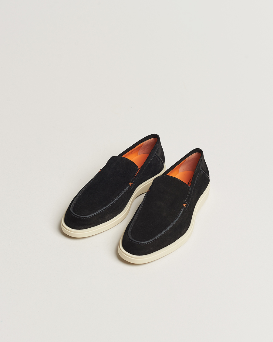 Herr | Handgjorda skor | Santoni | Summer Loafers Black Suede