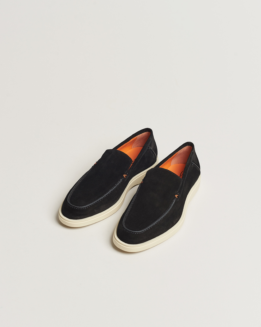 Herr | Santoni Summer Loafers Black Suede | Santoni | Summer Loafers Black Suede