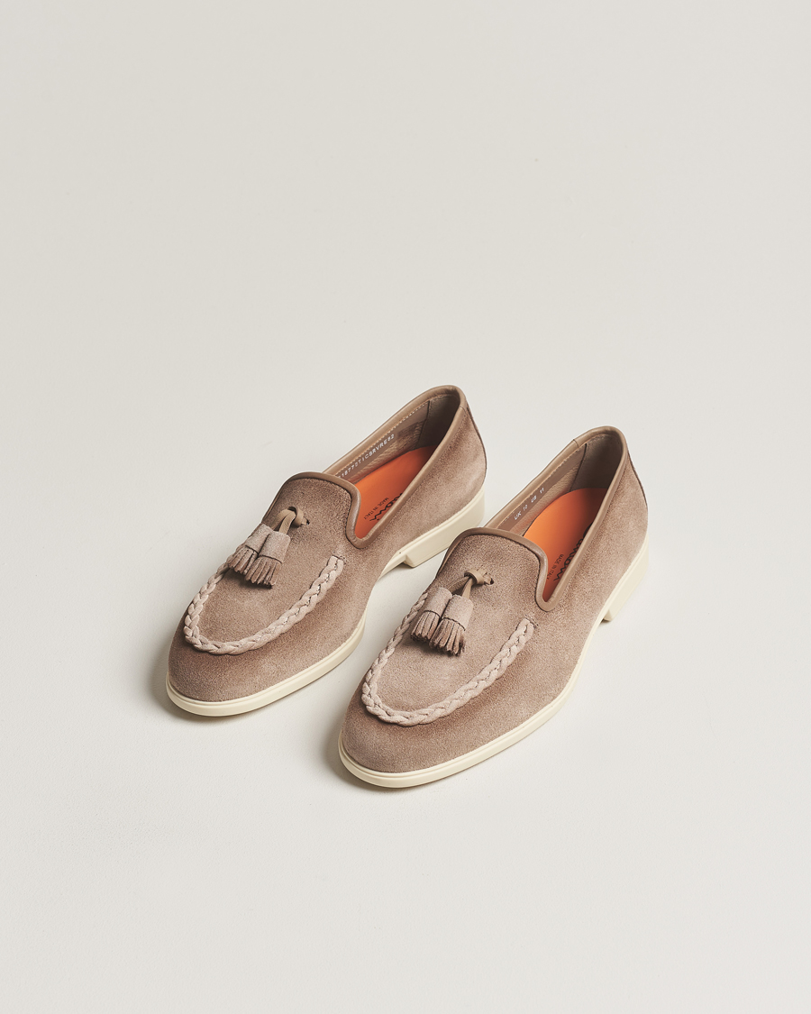 Herr | Italian Department | Santoni | Summer Tassel Loafers Beige Suede