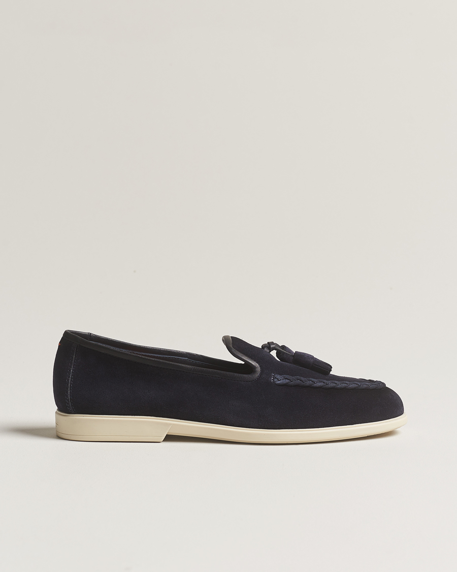 Herr | Santoni Summer Tassel Loafers Navy Suede | Santoni | Summer Tassel Loafers Navy Suede