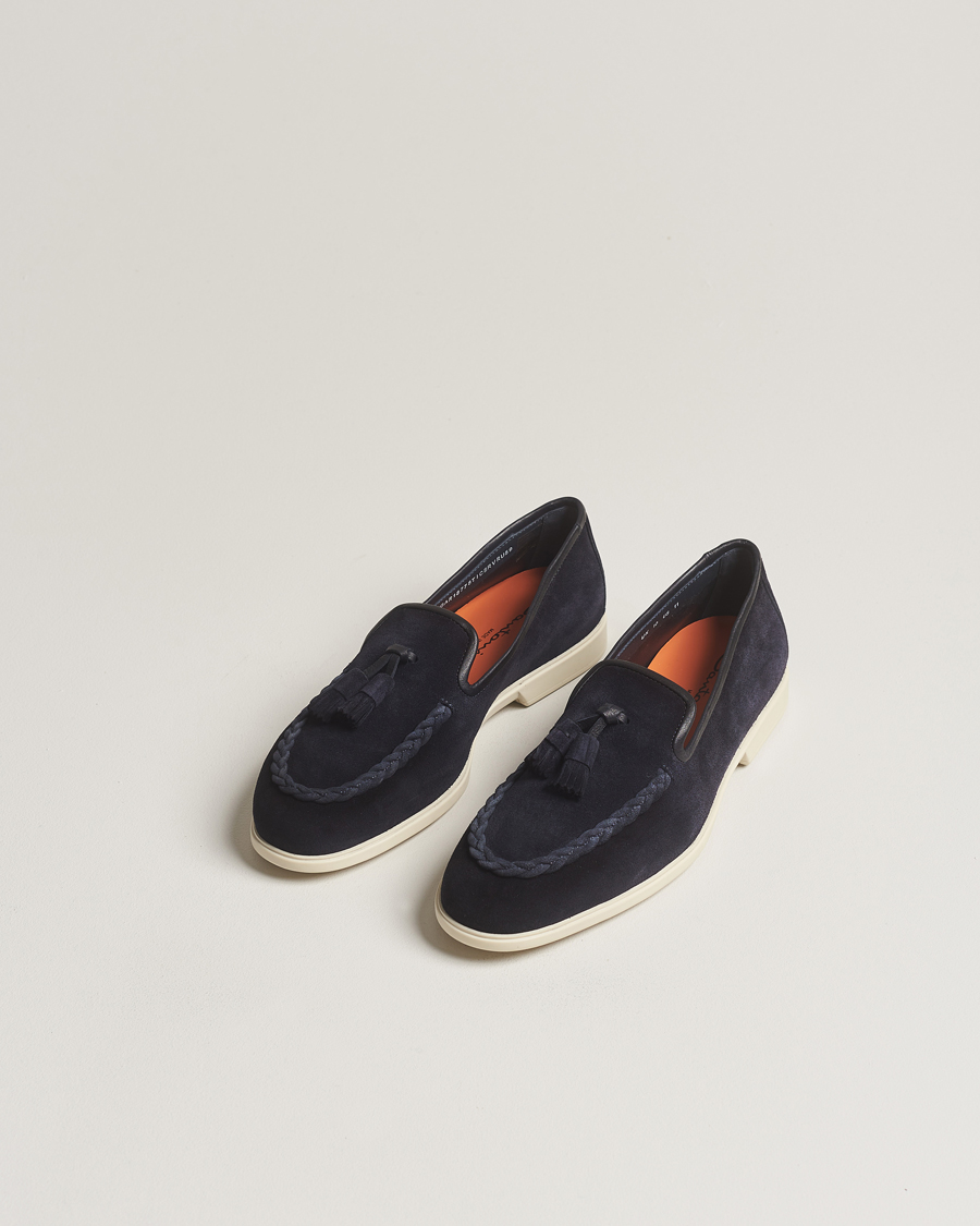 Herr | Santoni Summer Tassel Loafers Navy Suede | Santoni | Summer Tassel Loafers Navy Suede