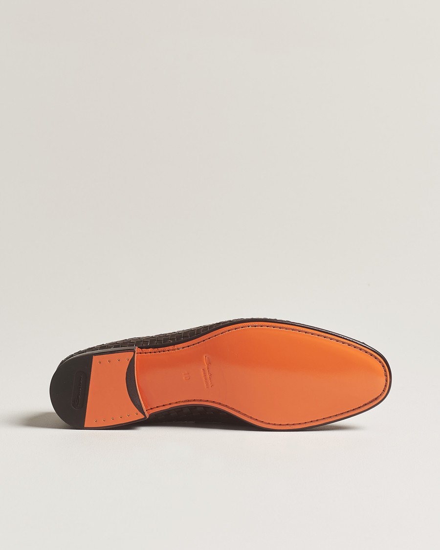 Herr | Santoni Braided Penny Loafers Dark Brown Calf | Santoni | Braided Penny Loafers Dark Brown Calf