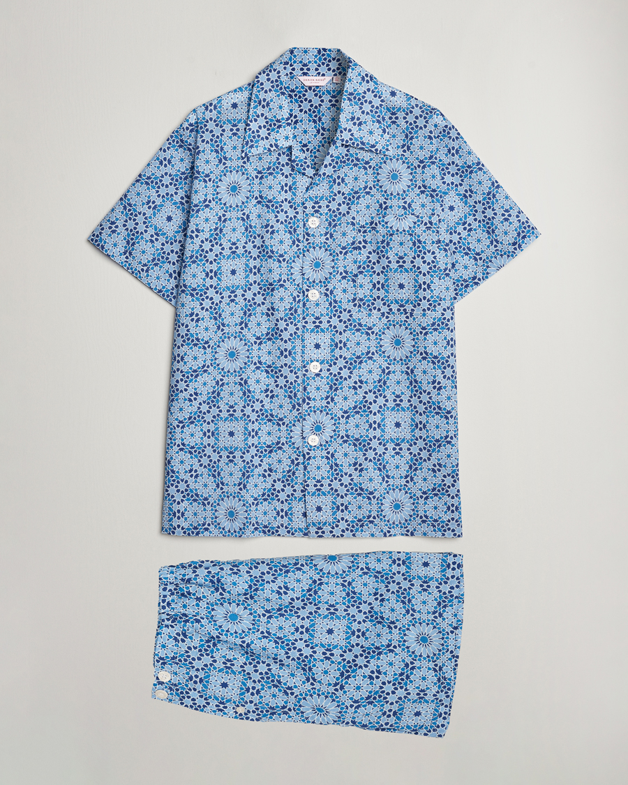 Herr | Pyjamas & Morgonrockar | Derek Rose | Shortie Printed Cotton Pyjama Set Blue