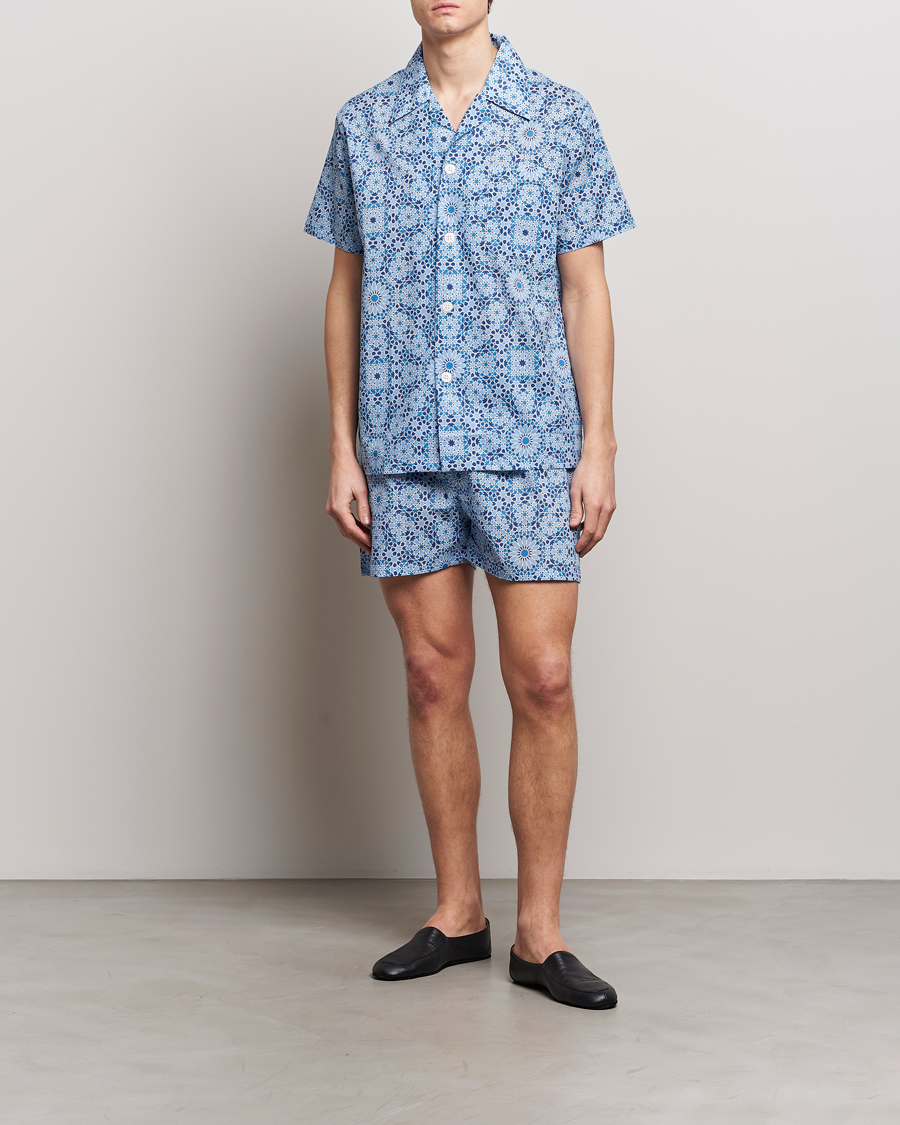 Herr | Pyjamas & Morgonrockar | Derek Rose | Shortie Printed Cotton Pyjama Set Blue