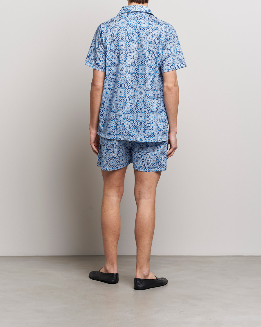 Herr | Pyjamas | Derek Rose | Shortie Printed Cotton Pyjama Set Blue